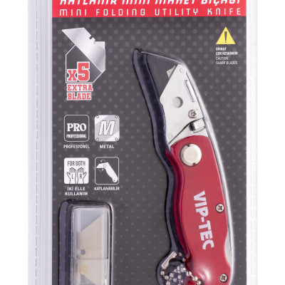 Vip-Tec VT875158 Mini Katlanır Metal Maket Bıçağı+ 5 yedekli