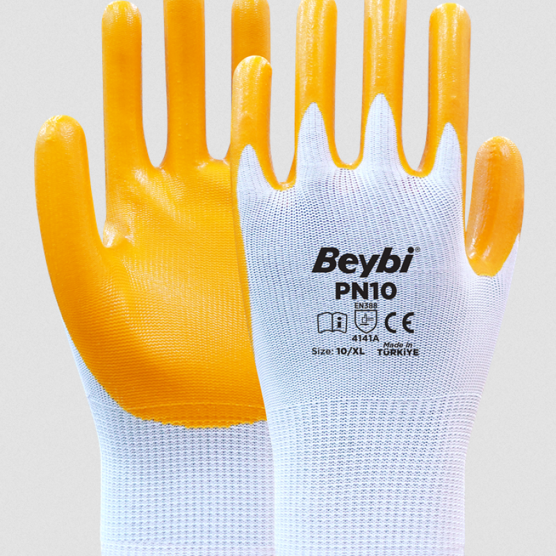 Beybi PN10 Polyester Örme Nitril Eldiven 10 Beden - 12 Çift