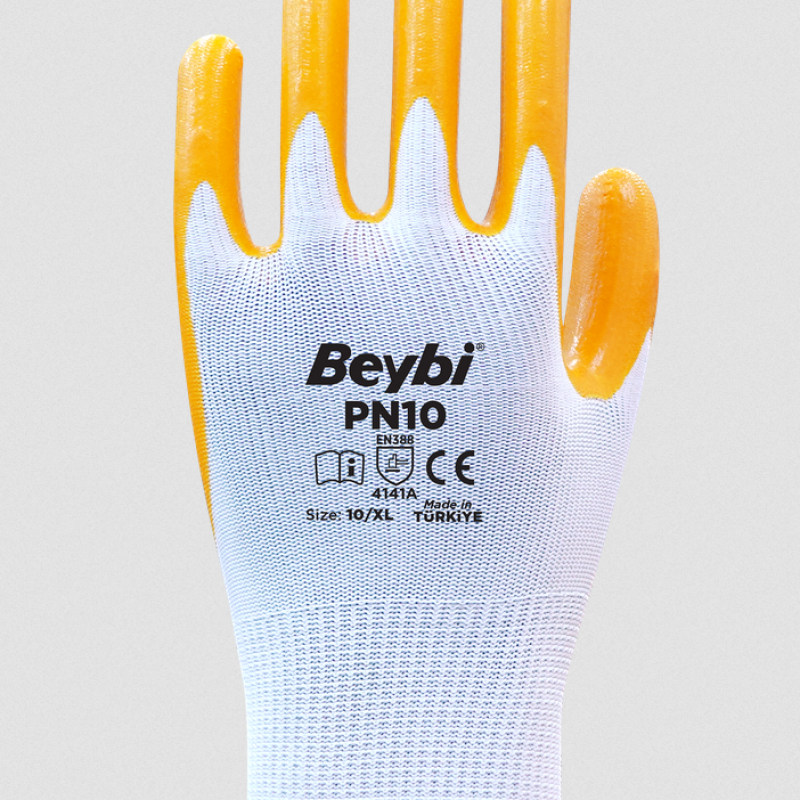 Beybi PN10 Polyester Örme Nitril Eldiven 10 Beden - 12 Çift