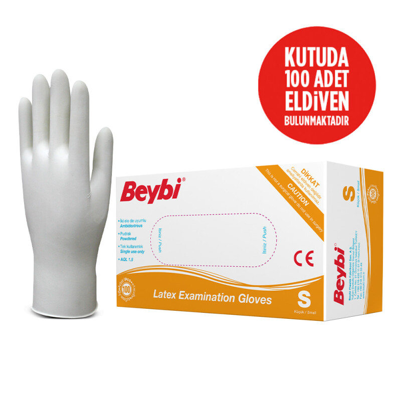 Beybi Pudralı Lateks Muayene Eldiveni - 100'lük Kutu