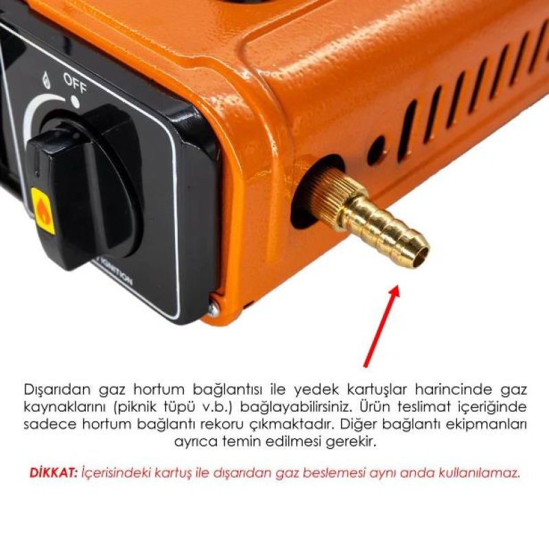 Rox Camping 0189 Tekli Portatif Kamp Ocak - Turuncu, Rüzgarlıklı, Ekstra Gaz Girişli + 3 Adet VMF Gaz