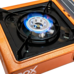 Rox Camping 0189 Tekli Portatif Kamp Ocak - Turuncu, Rüzgarlıklı, Ekstra Gaz Girişli + 3 Adet VMF Gaz