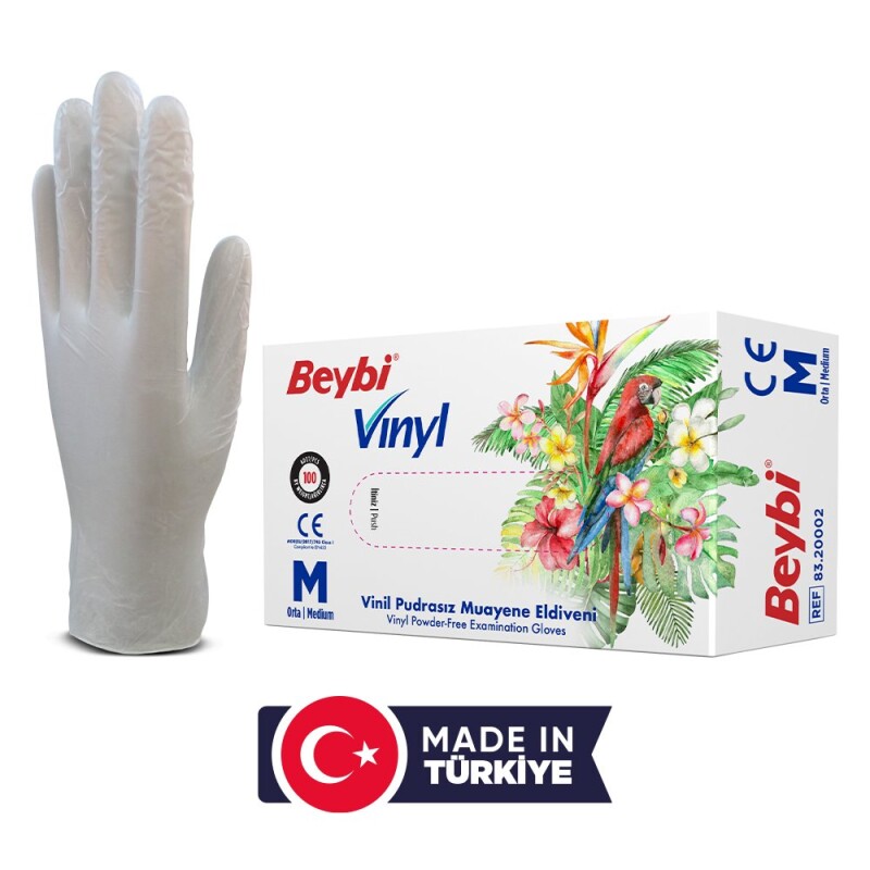 Beybi  Vinil Pudrasız Muayene Eldiven MDR 100'lük Kutu