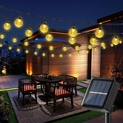 SOLAR   50 LEDLİ  8 METRE  SARI GÜN  IŞIGI   KRİSTAL TOP  BAHÇE  AYDINLATMA